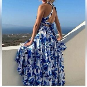 Abel The Label Anthropologie Blue Floral Rumi Maxi Dress